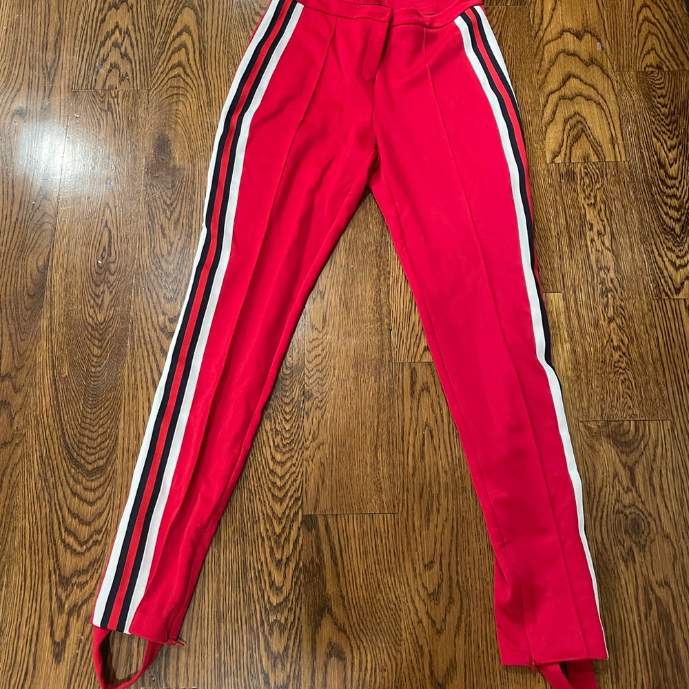 Striped Web Jersey Stirrup Leggings In Red